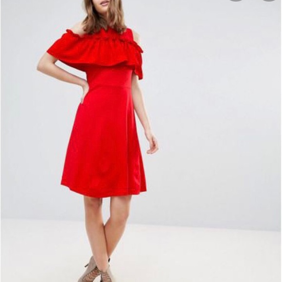 🆕ASOS Ruffle Cold Shoulder Skater Dress✨NWT! - Picture 4 of 11